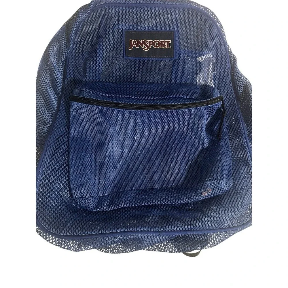 Jansport Mesh Backpack Full Size Book Bag See Through Navy Blue New JS0A2SDG